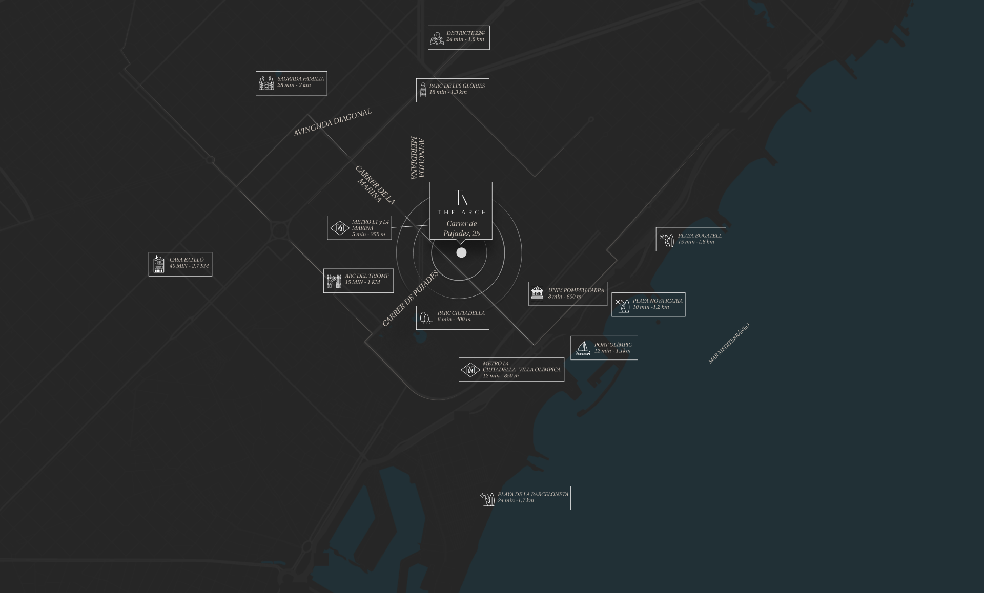 Mapa de localización de The Arch en Poblenou, Barcelona
